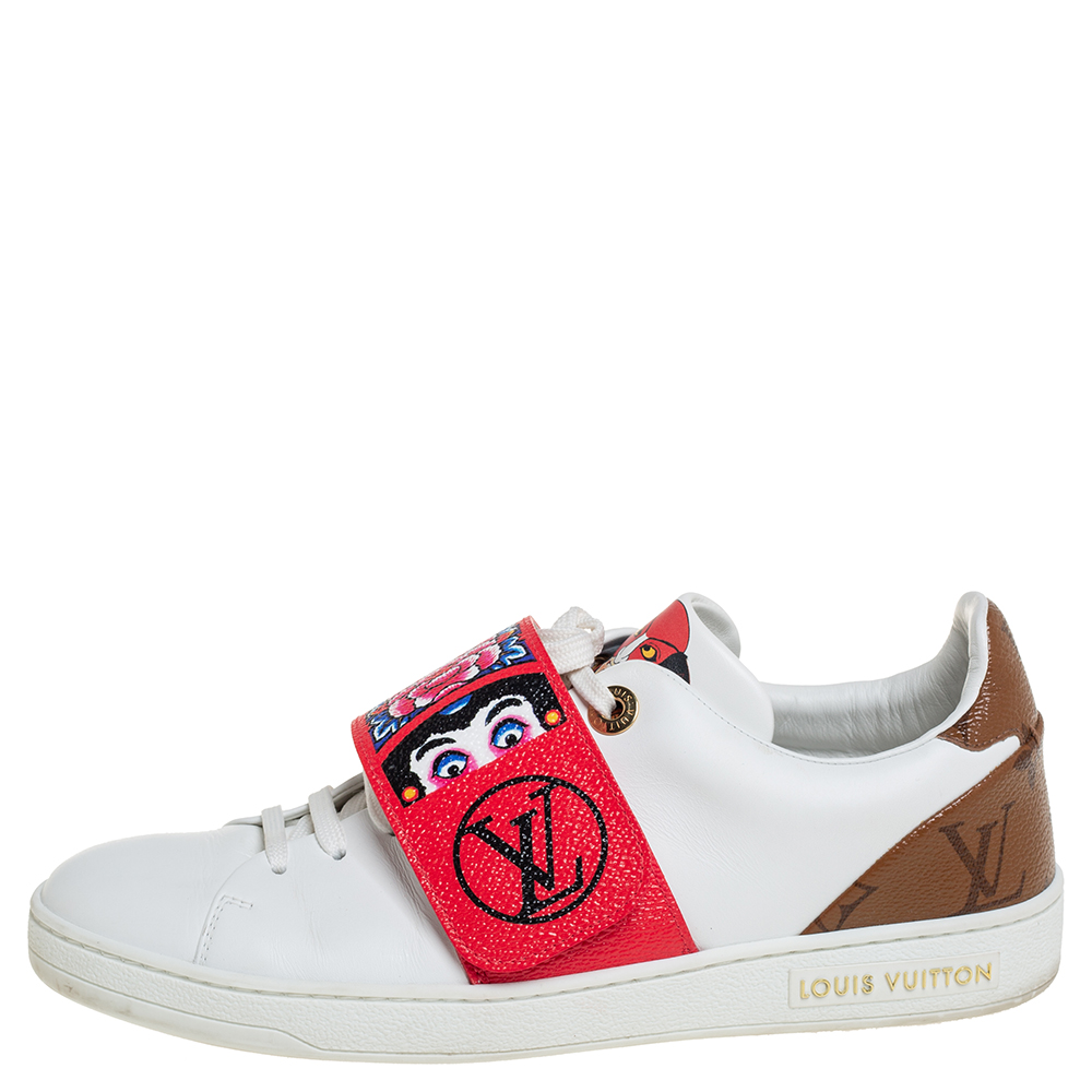 

Louis Vuitton White Leather And Brown Monogram Canvas Kyoto Low Top Sneakers Size