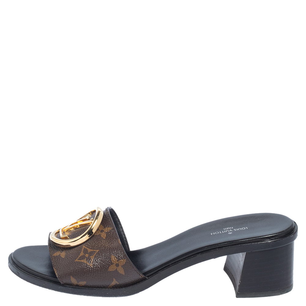 

Louis Vuitton Brown Monogram Canvas Lock It Slide Sandals Size