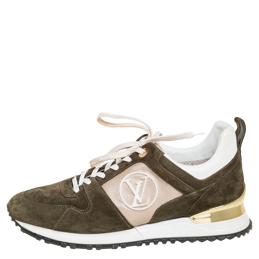 

Louis Vuitton Green Suede And Mesh Run Away Lace Up Sneakers Size