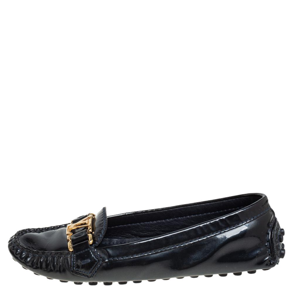 

Louis Vuitton Dark Blue Patent Leather Oxford Slip On Loafers Size