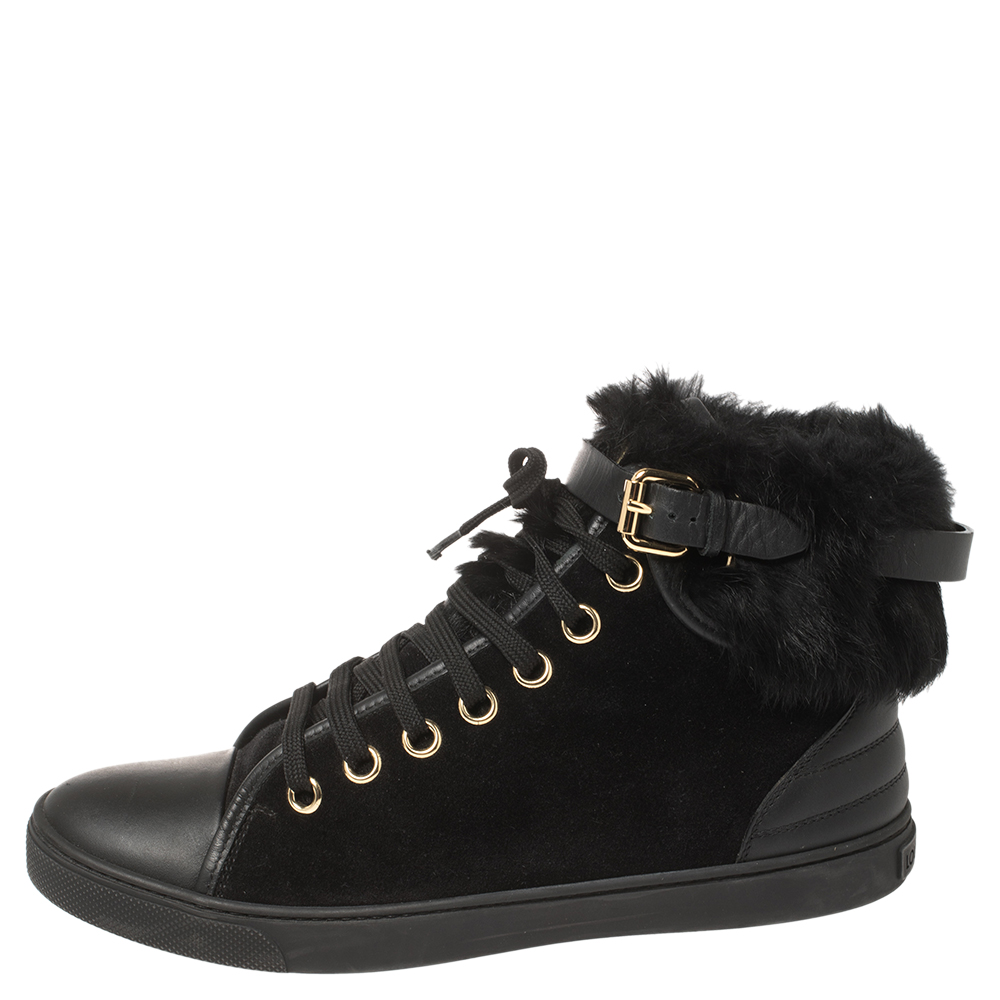 

Louis Vuitton Black Suede and Fur High Top Sneakers Size