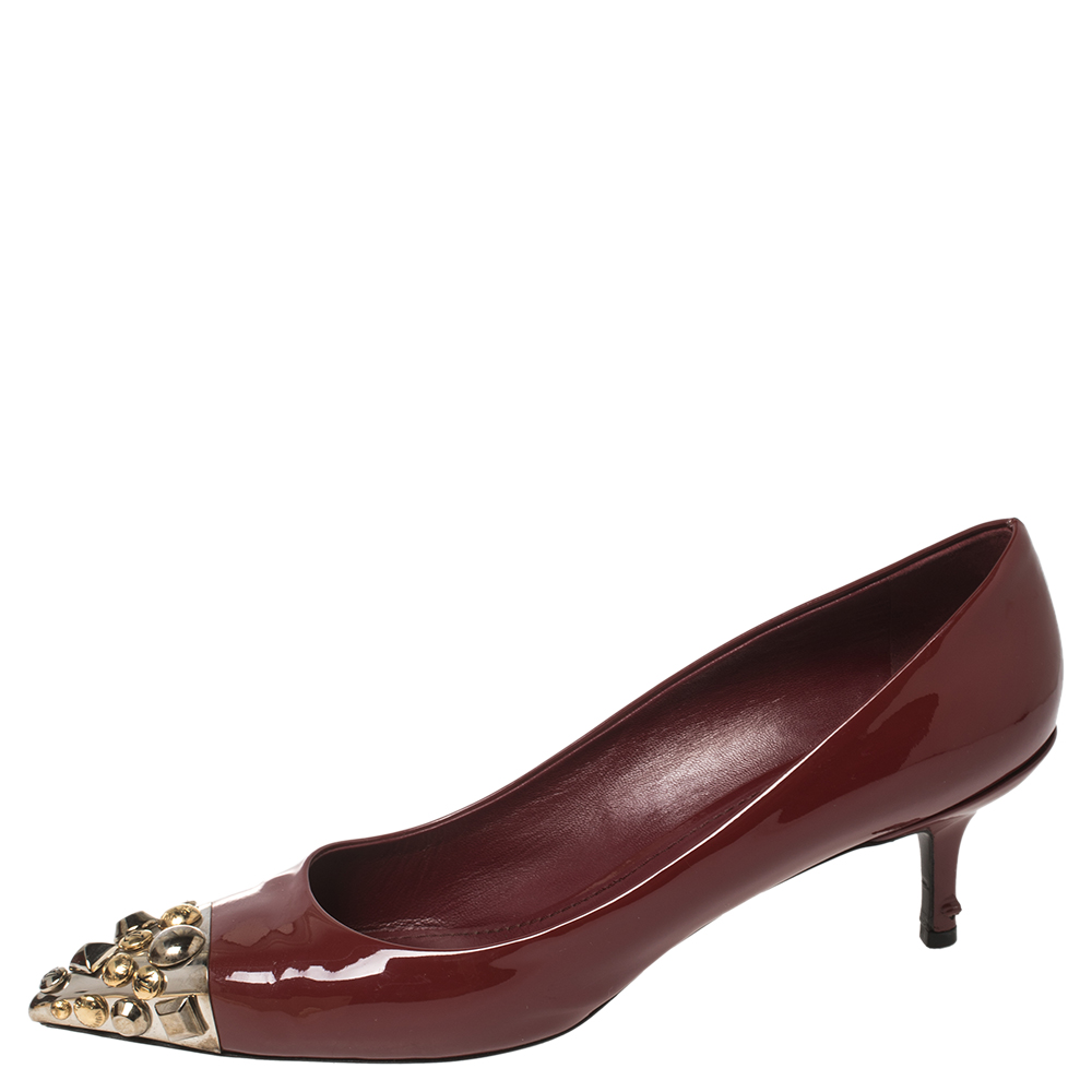 

Louis Vuitton Burgundy Patent Leather Bernice Studded Pointed Toe Pumps Size