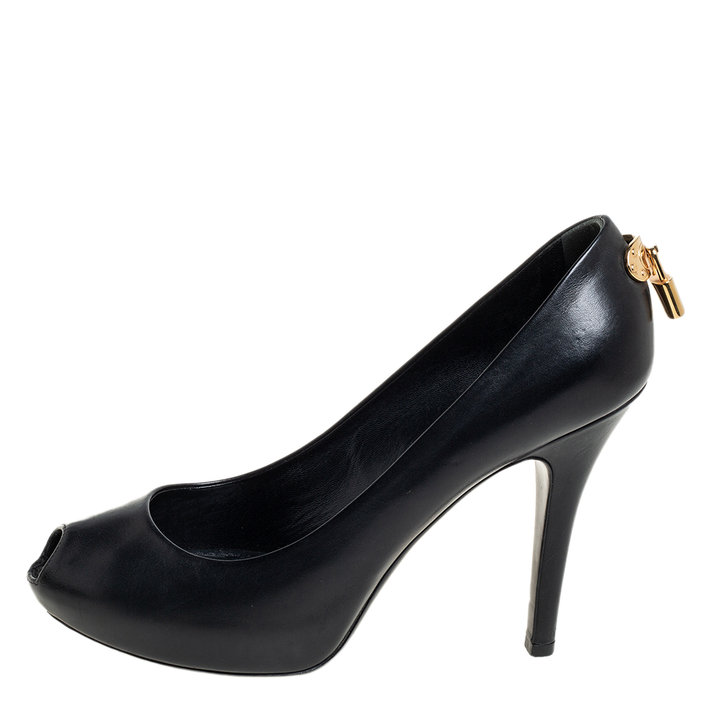 

Louis Vuitton Black Leather Oh Really! Peep Toe Pumps Size