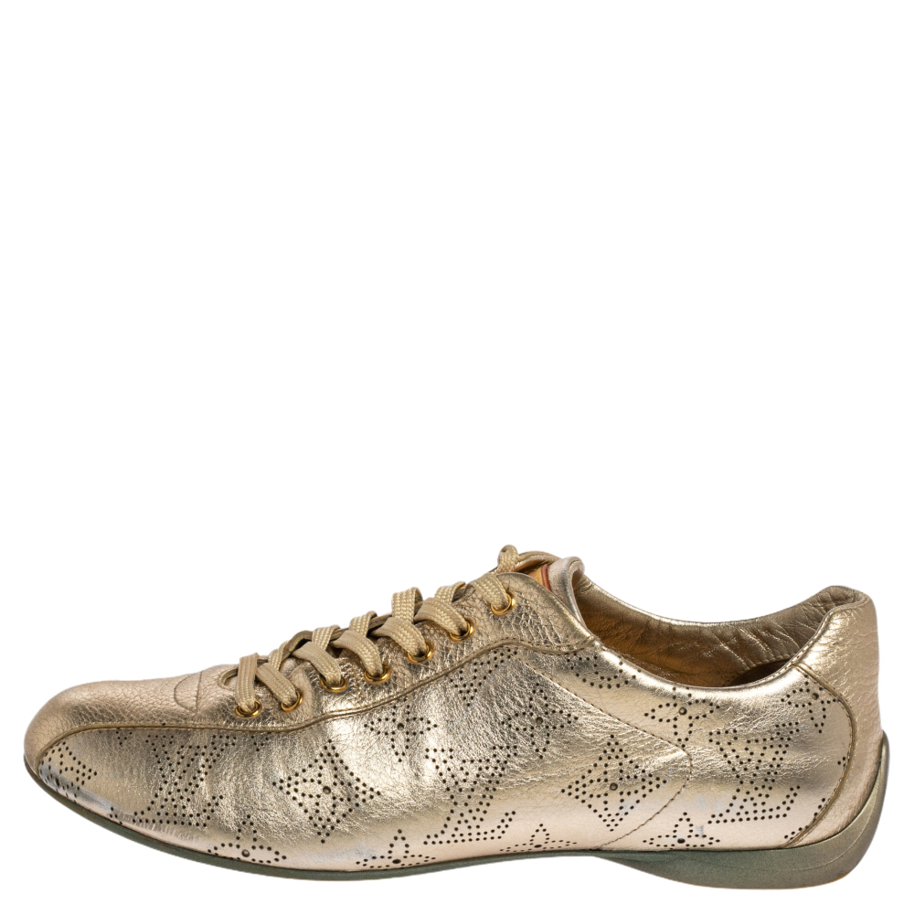 

Louis Vuitton Gold Perforated Monogram Leather Low Top Sneakers Size