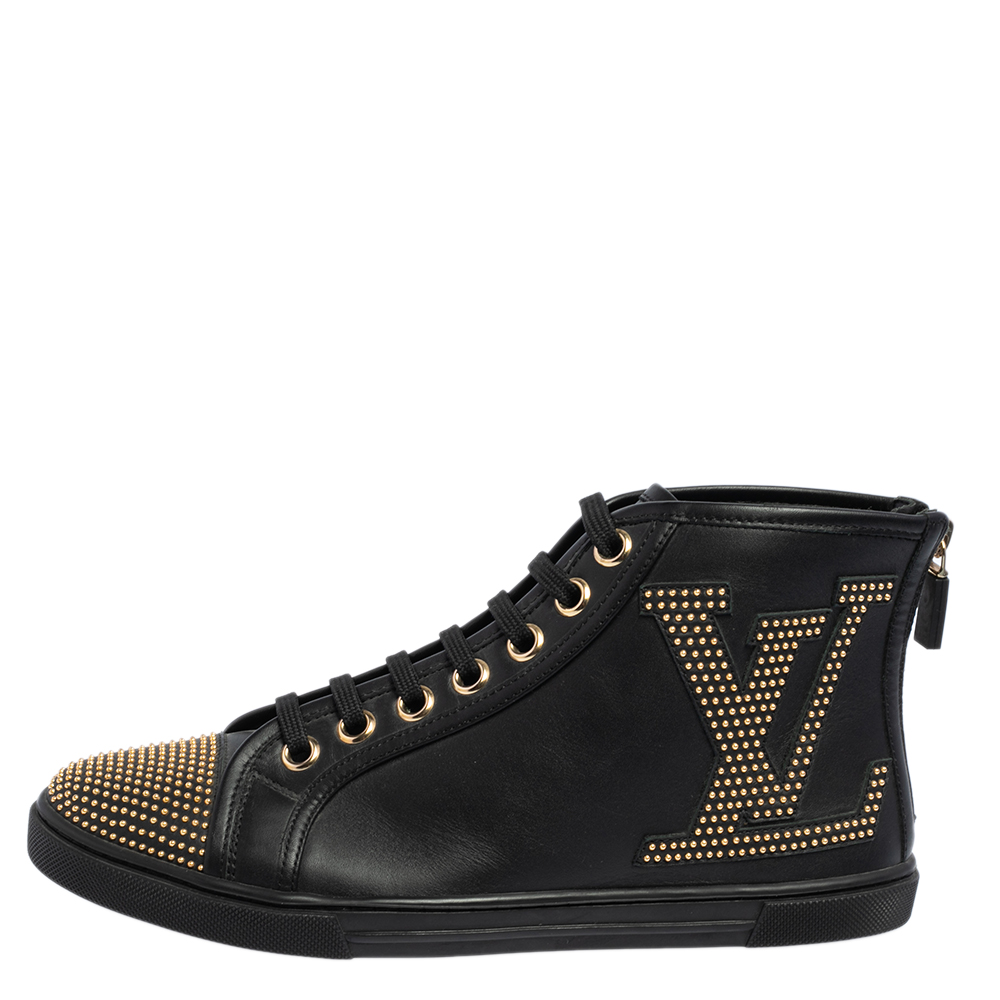 

Louis Vuitton Black Leather Studded Punchy High Top Sneakers Size