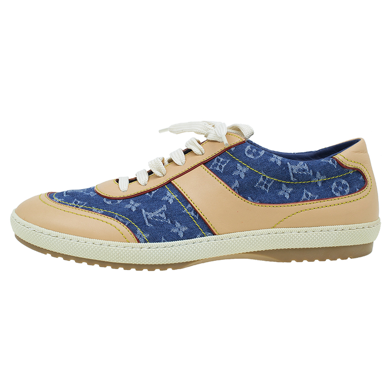 

Louis Vuitton Monogram Denim and Leather Sneakers Size, Beige