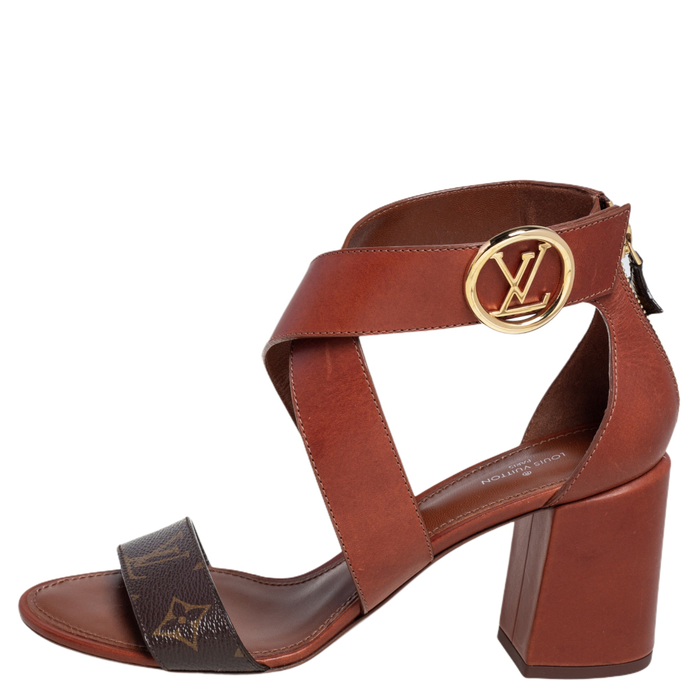 

Louis Vuitton Brown Monogram Canvas and Leather Ocean Drive Ankle Strap Sandals Size