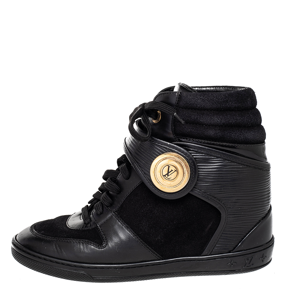 

Louis Vuitton Black Epi Leather And Suede Wedge High-Top Sneakers Size