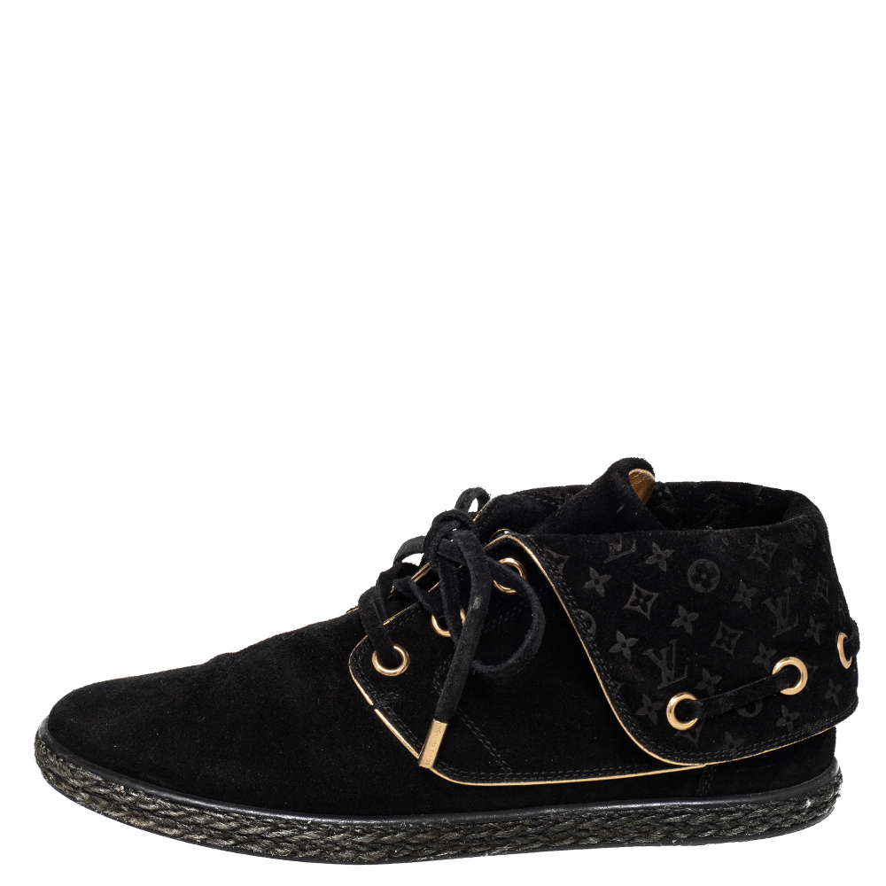 

Louis Vuitton Black Suede Monogram Collar Espadrille Sneakers Size