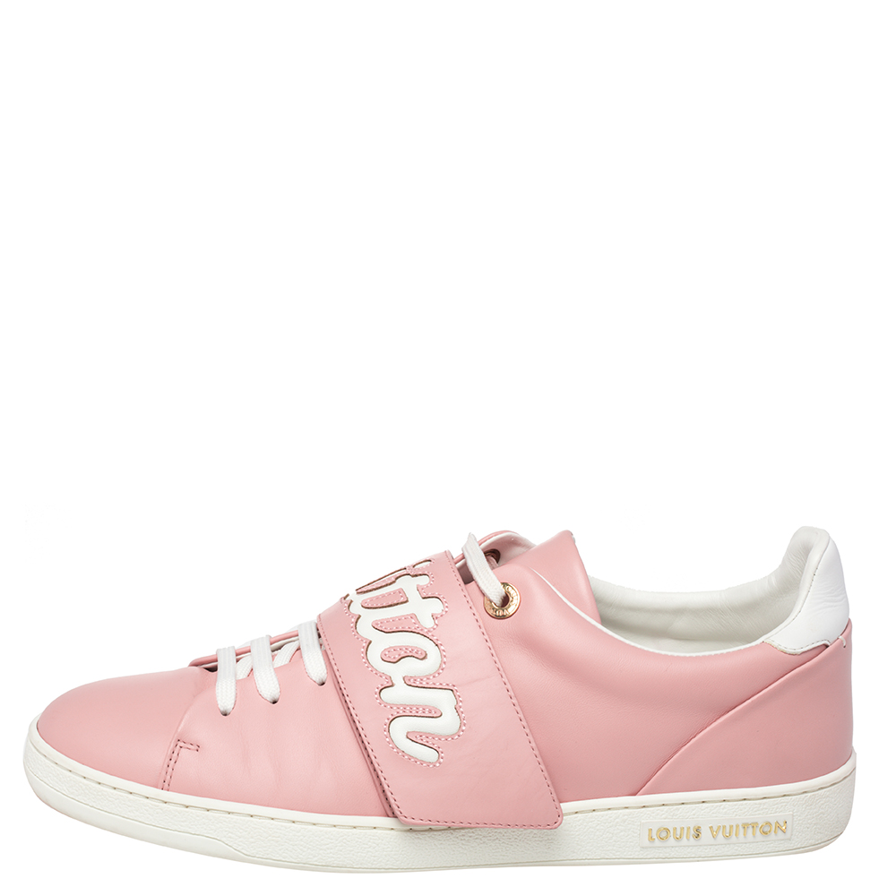 

Louis Vuitton Pink/White Leather Logo Frontrow Sneakers Size