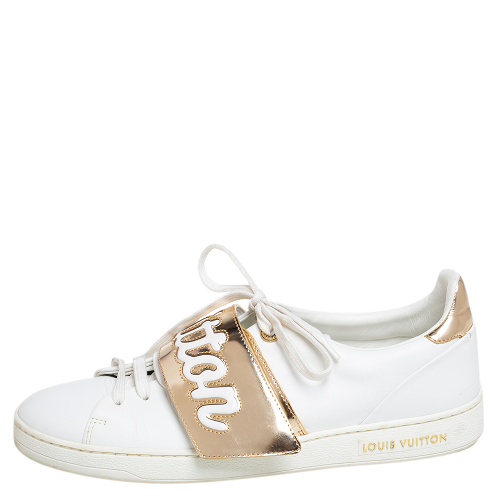 

Louis Vuitton White/Gold Leather Frontrow Low Top Sneakers Size