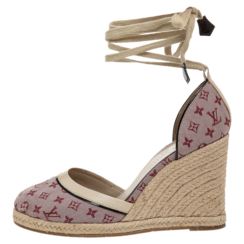 

Louis Vuitton Pink Monogram Canvas And Leather Starboard Wedge Espadrille Ankle Wrap Pumps Size