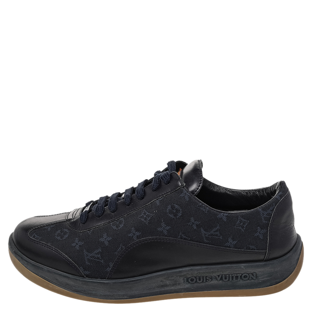 

Louis Vuitton Navy Blue Monogram Canvas And Leather Low Top Sneakers Size