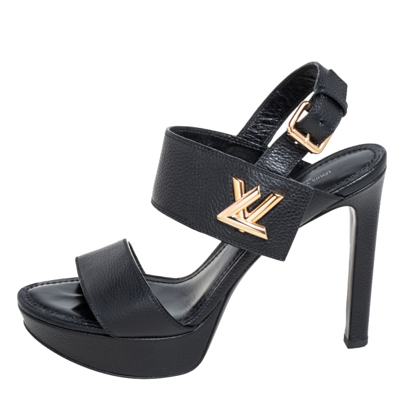 

Louis Vuitton Black Leather Horizon Ankle Strap Sandals Size