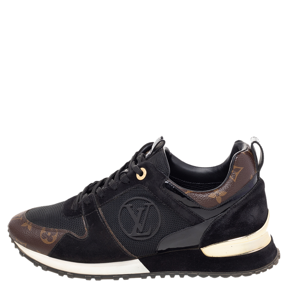 

Louis Vuitton Black/Brown Mesh And Monogram Canvas Run Away Low Top Sneakers Size