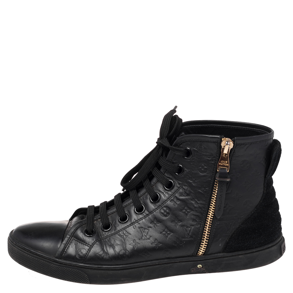 

Louis Vuitton Black Monogram Empreinte Leather Punchy High Top Sneakers Size