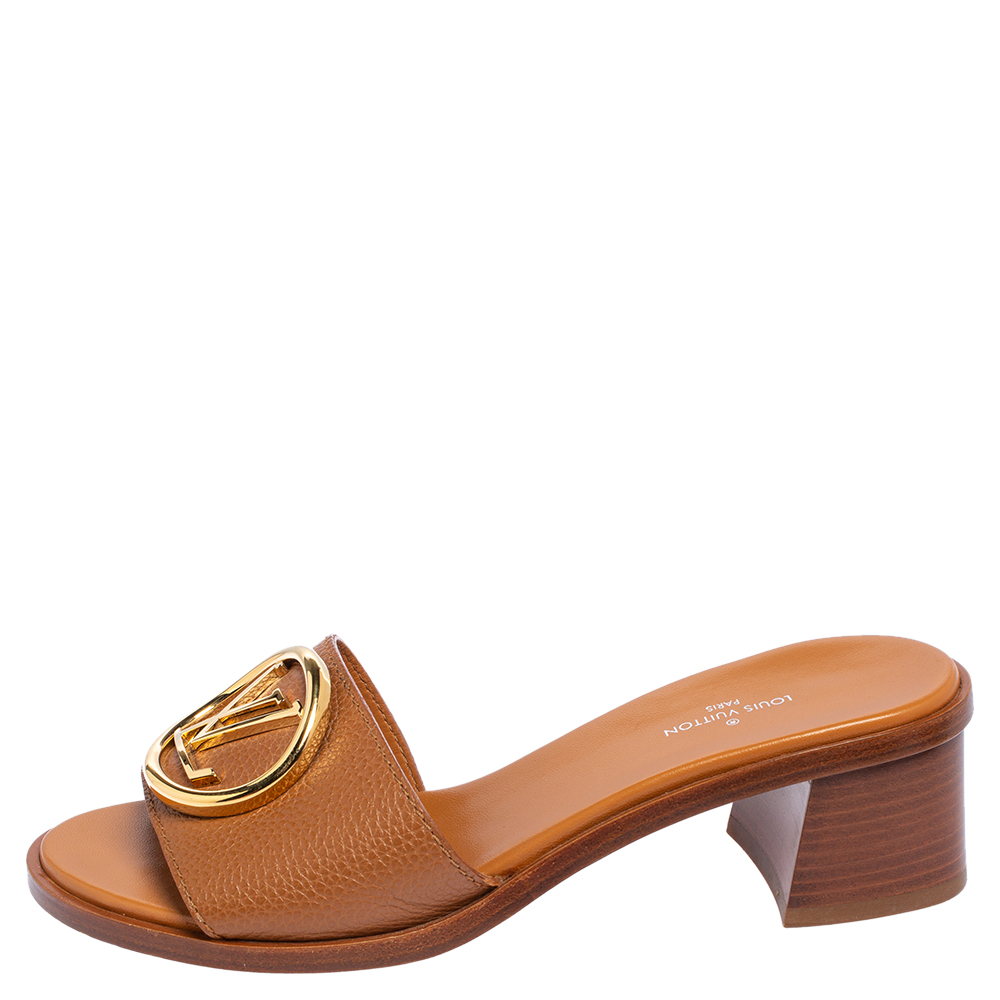 

Louis Vuitton Brown Leather Lock It Slide Sandals Size