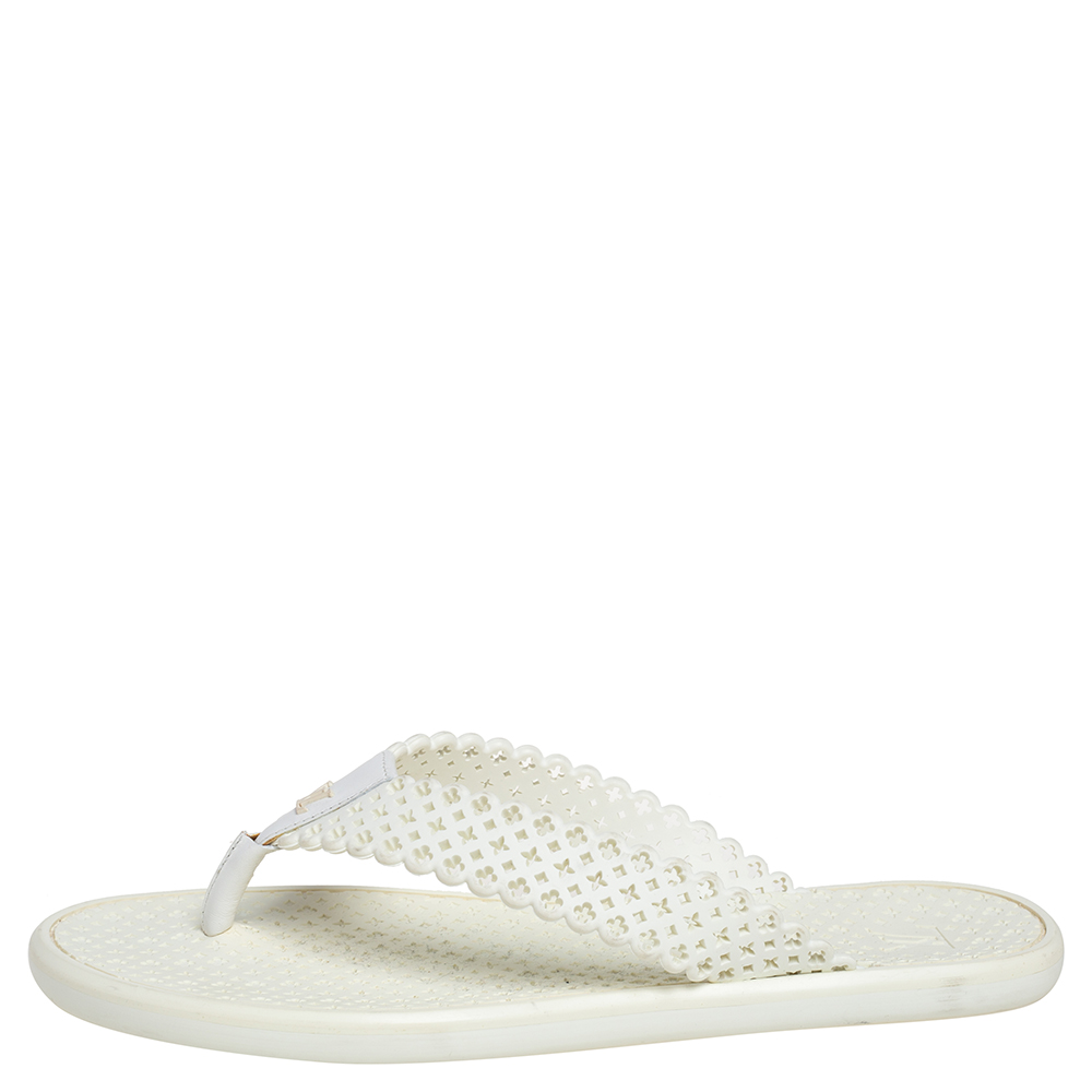 

Louis Vuitton White Perforated Rubber Tattoo Thong Sandals Size