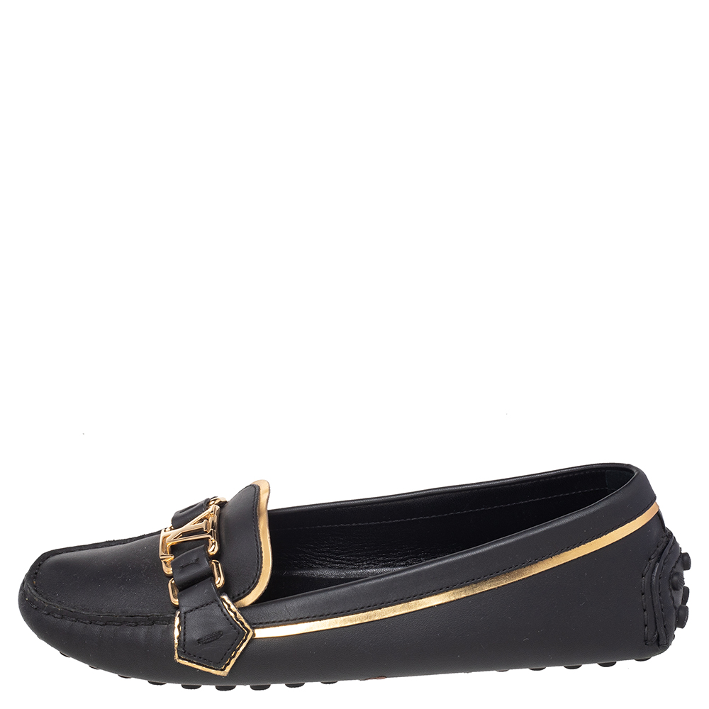 

Louis Vuitton Black/Gold Leather Oxford Slip On Loafers Size