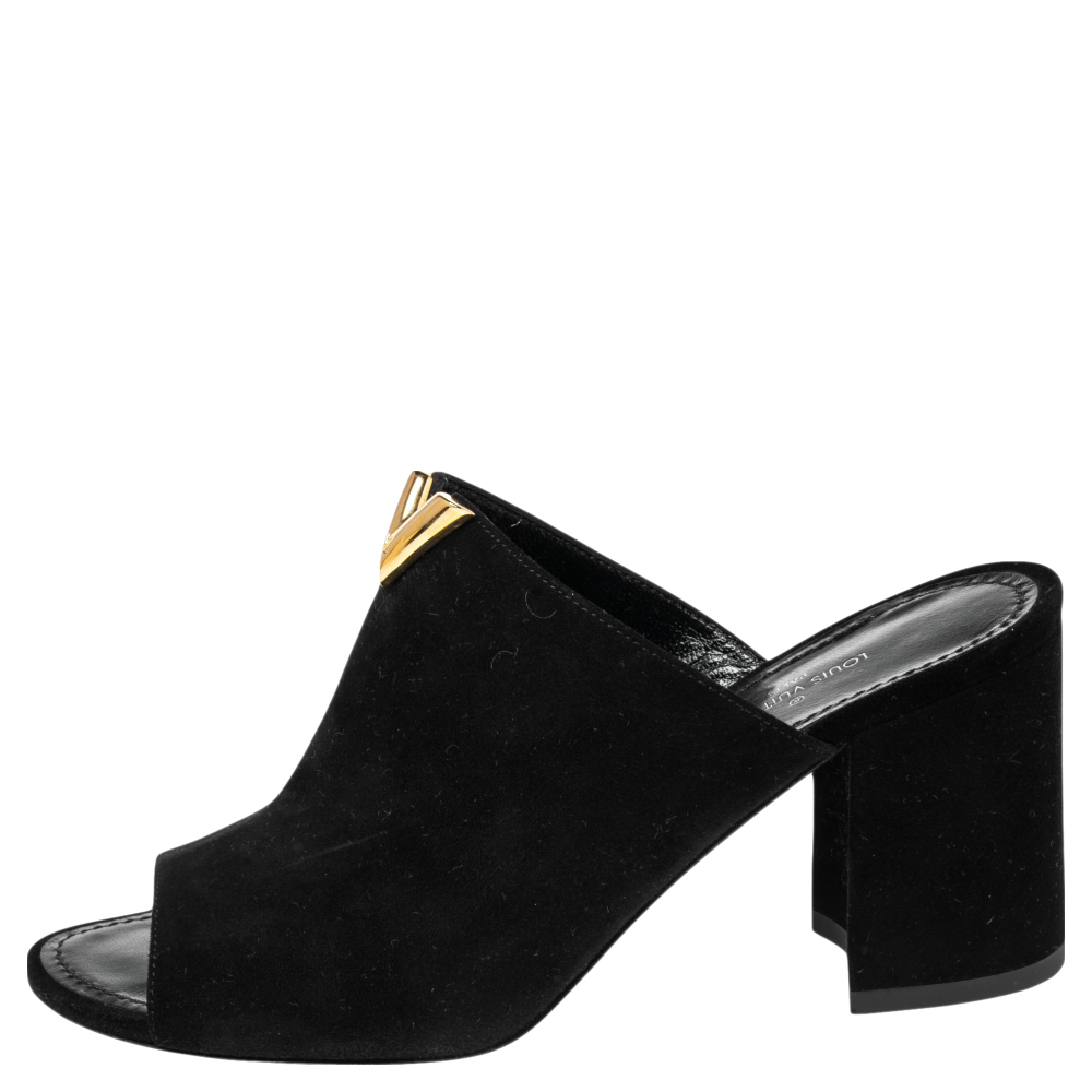 

Louis Vuitton Black Suede V Cut Slide Sandals Size