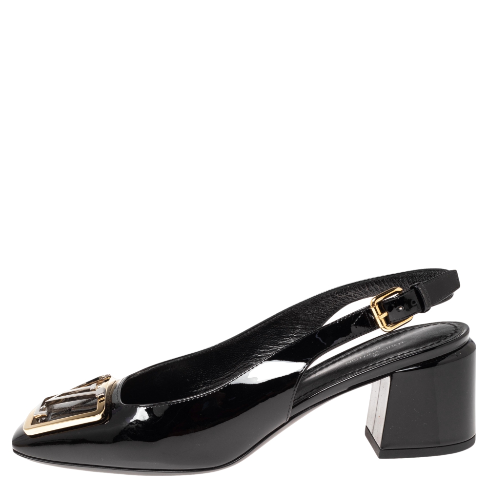 

Louis Vuitton Black Vernis Leather Madeleine Slingback Pumps Size