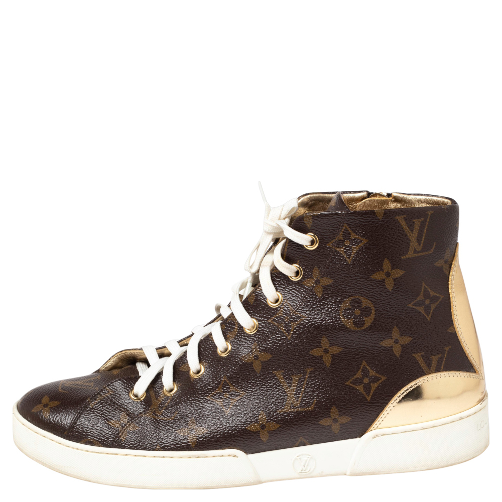 

Louis Vuitton Gold Monogram Canvas and Leather Stellar Sneaker Boots Size