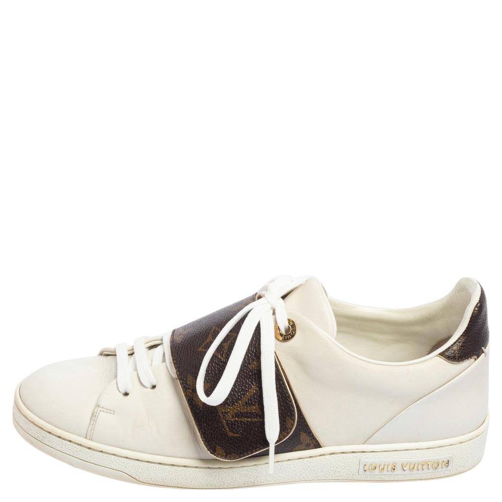 

Louis Vuitton White Leather and Monogram Coated Canvas Frontrow Sneakers Size