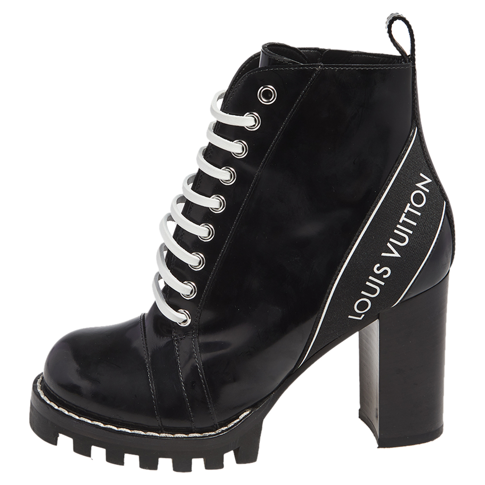 

Louis Vuitton Black Patent Leather Star Trail Block Heel Boots Size