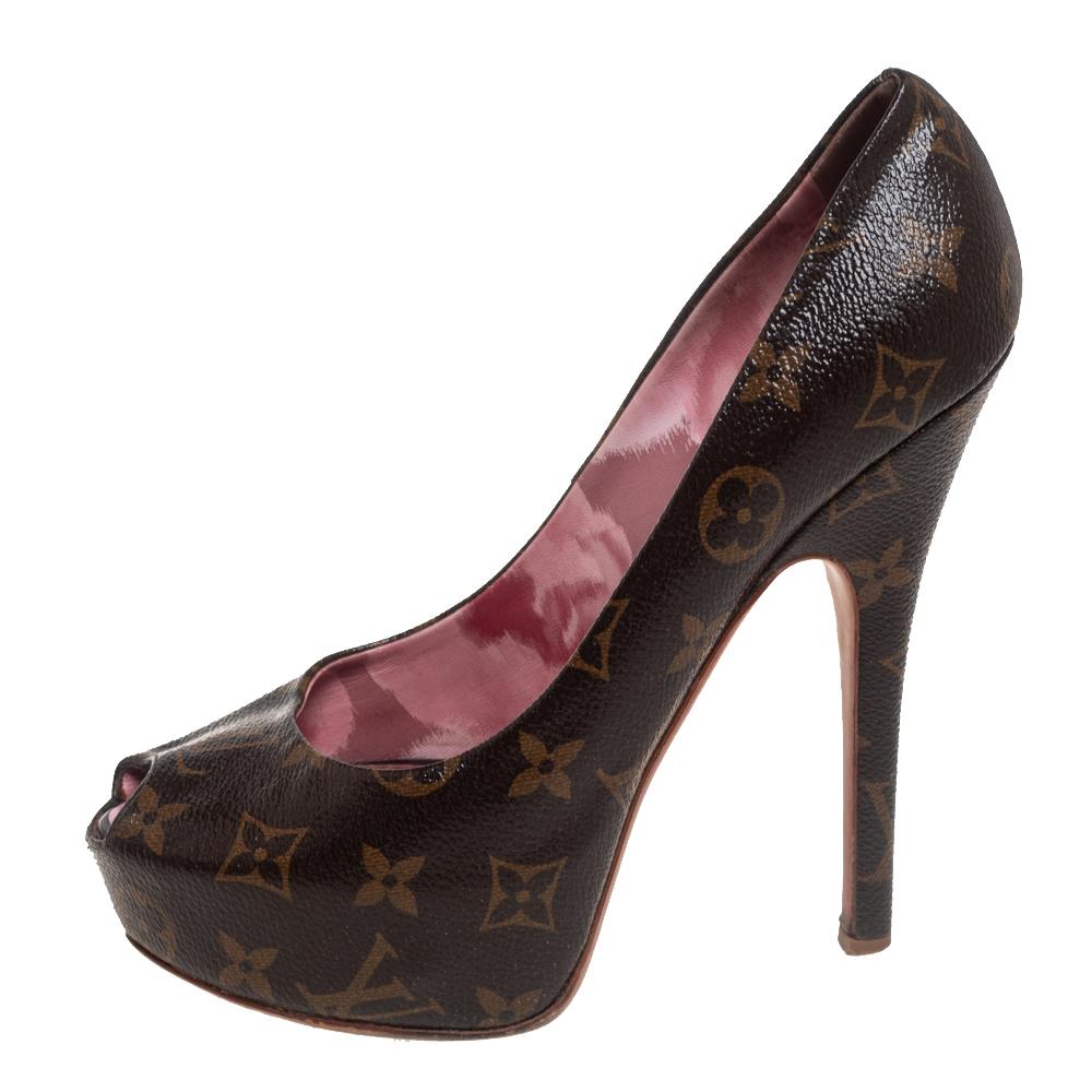 

Louis Vuitton Monogram Canvas Rosemary Peep Toe Platform Pumps Size, Brown