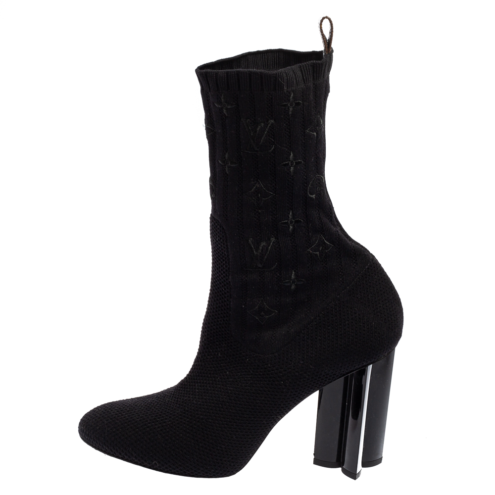 

Louis Vuitton Black Monogram Knit Fabric Silhouette Ankle Boots Size