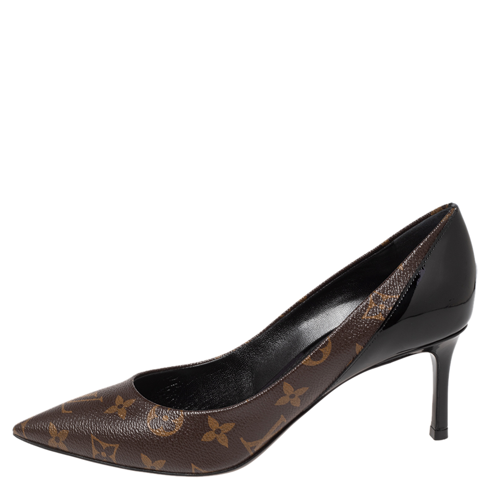 

Louis Vuitton Monogram Canvas and Vernis Leather Cherie Pumps Size, Brown