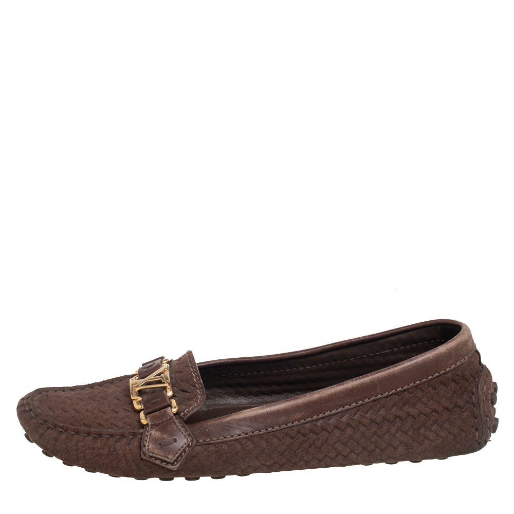 

Louis Vuitton Brown Woven Suede Oxford Loafers Size