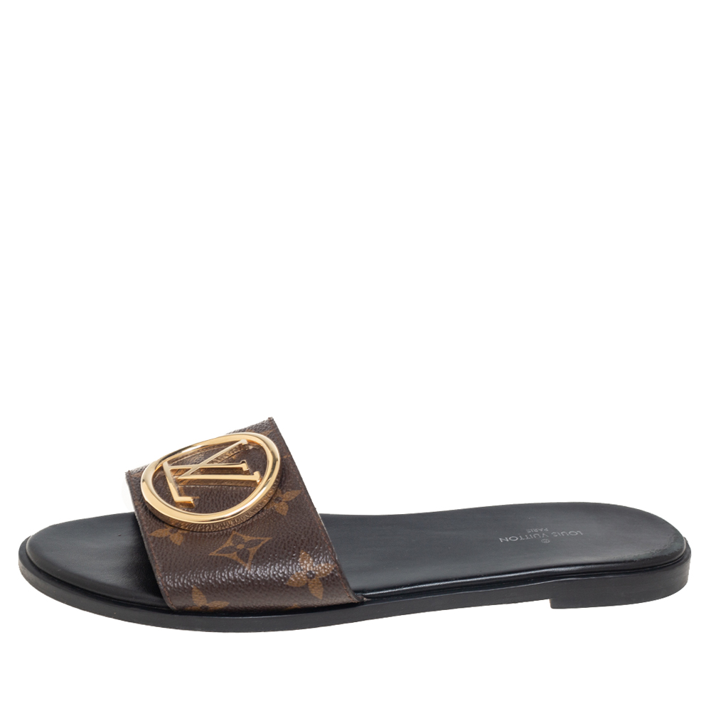 

Louis Vuitton Brown Monogram Canvas Lock It Flat Slides Size