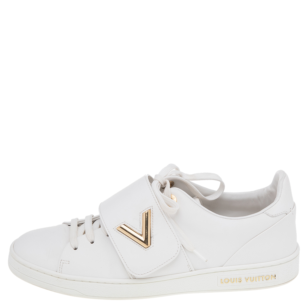 

Louis Vuitton White Leather Frontrow Twist Logo Low Top Sneakers Size