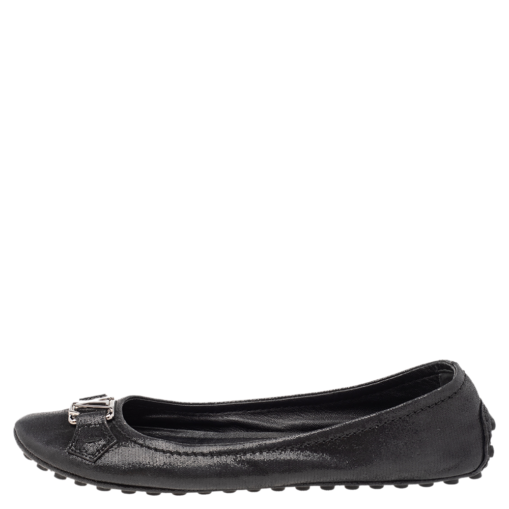 

Louis Vuitton Black Metallic Suede Oxford Ballet Flats Size