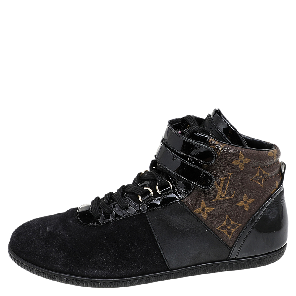 

Louis Vuitton Black/Brown Suede And Monogram Canvas Move Up High Top Sneakers Size