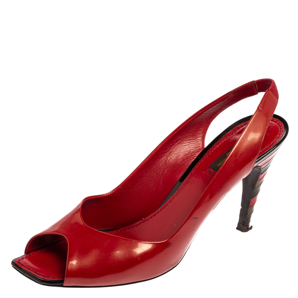 

Louis Vuitton Red Patent Leather Peep Toe Sandals Size