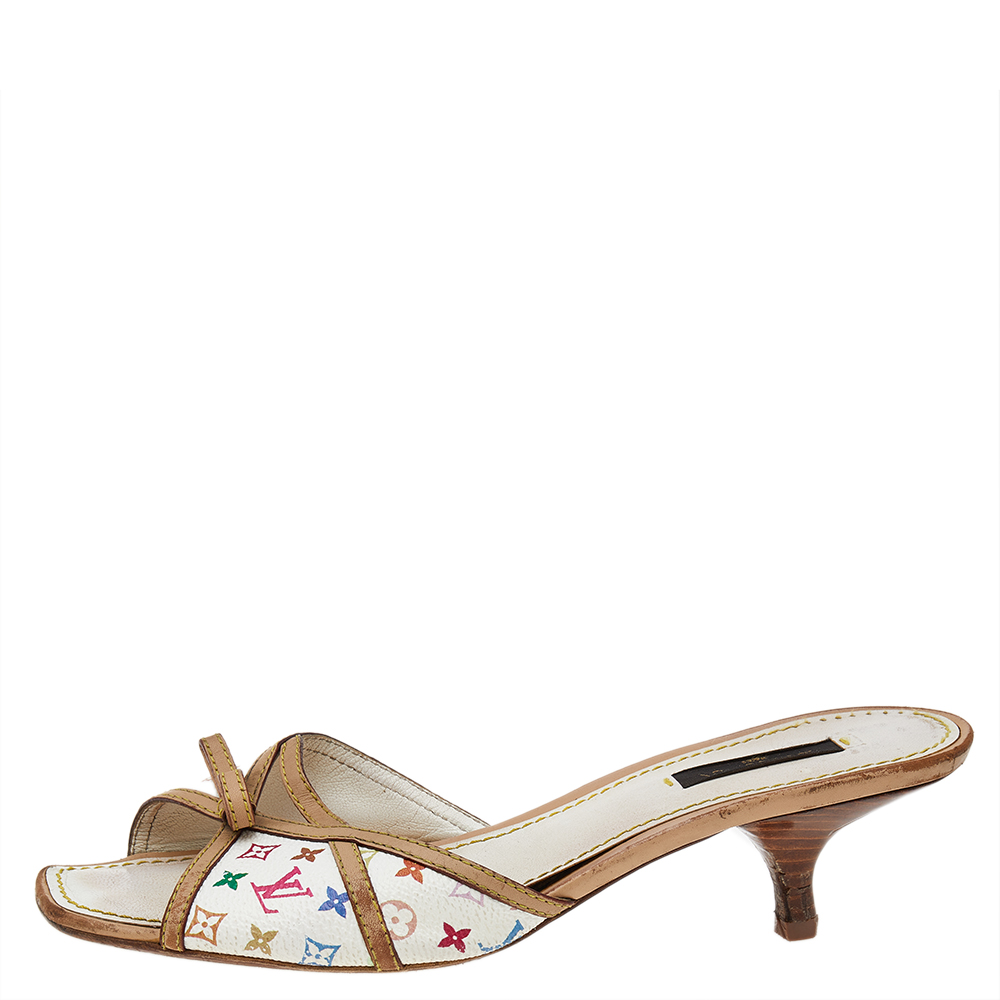

Louis Vuitton White Multicolore Monogram Canvas Bow Slide Sandals Size