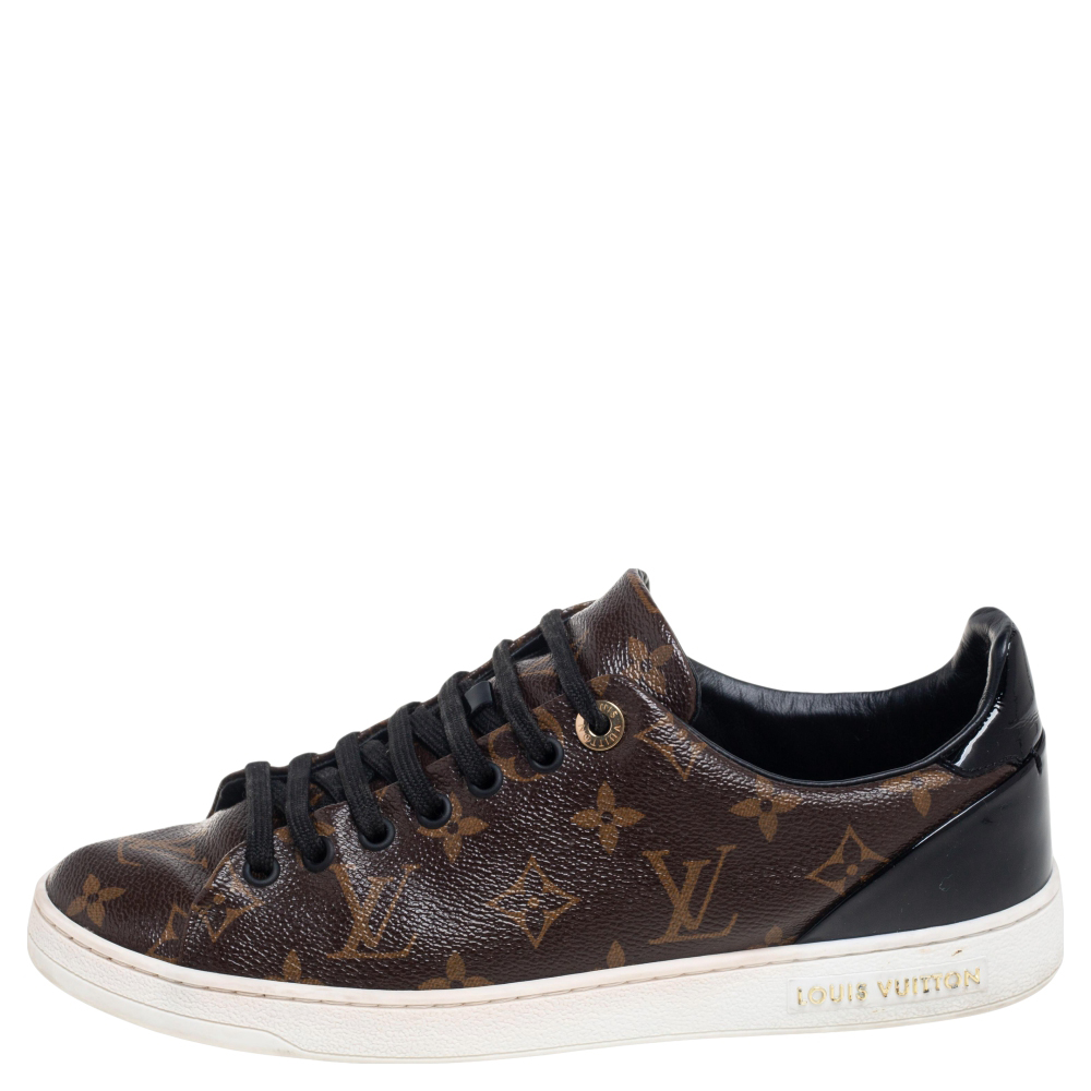 

Louis Vuitton Black/Brown Monogram Canvas And Patent Leather Frontrow Low Top Sneakers Size