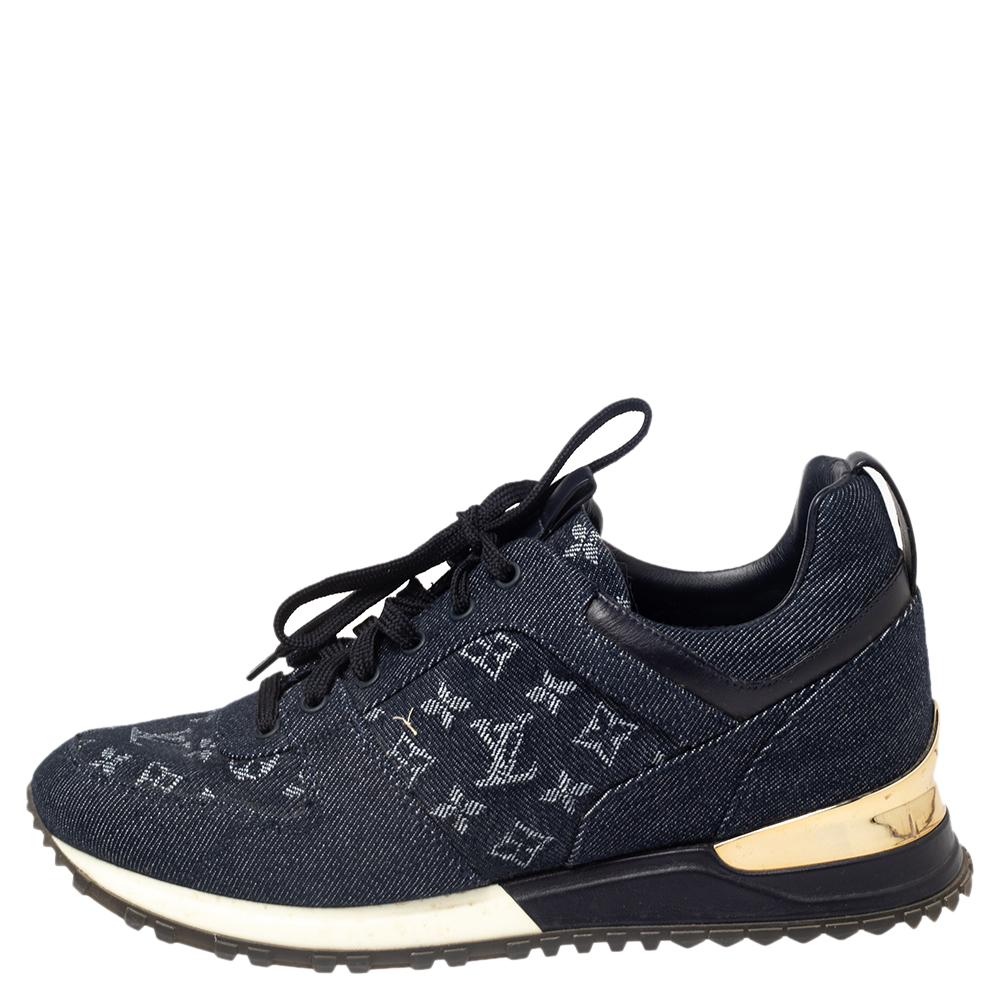 

Louis Vuitton Navy Blue Monogram Denim and Leather Run Away Sneakers Size