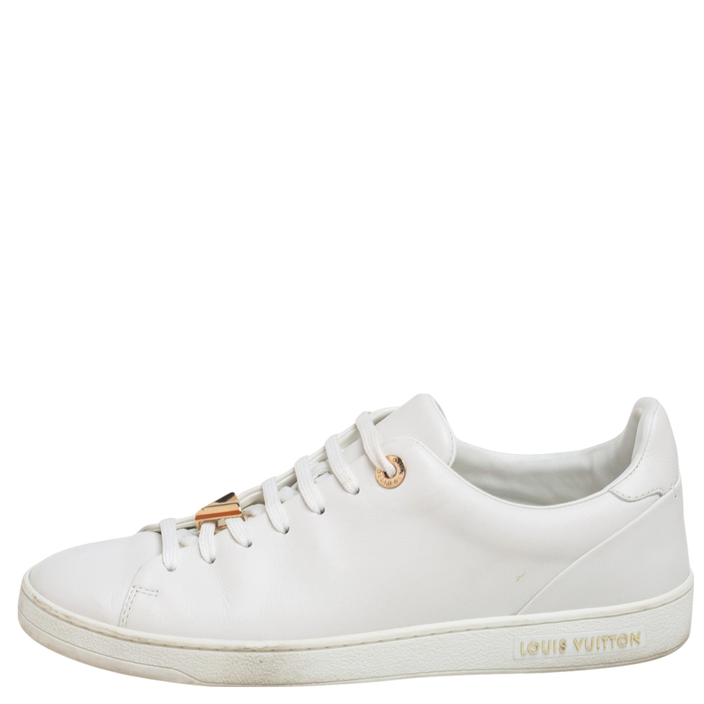 

Louis Vuitton White Leather Frontrow Logo Embellished Lace Up Sneakers Size