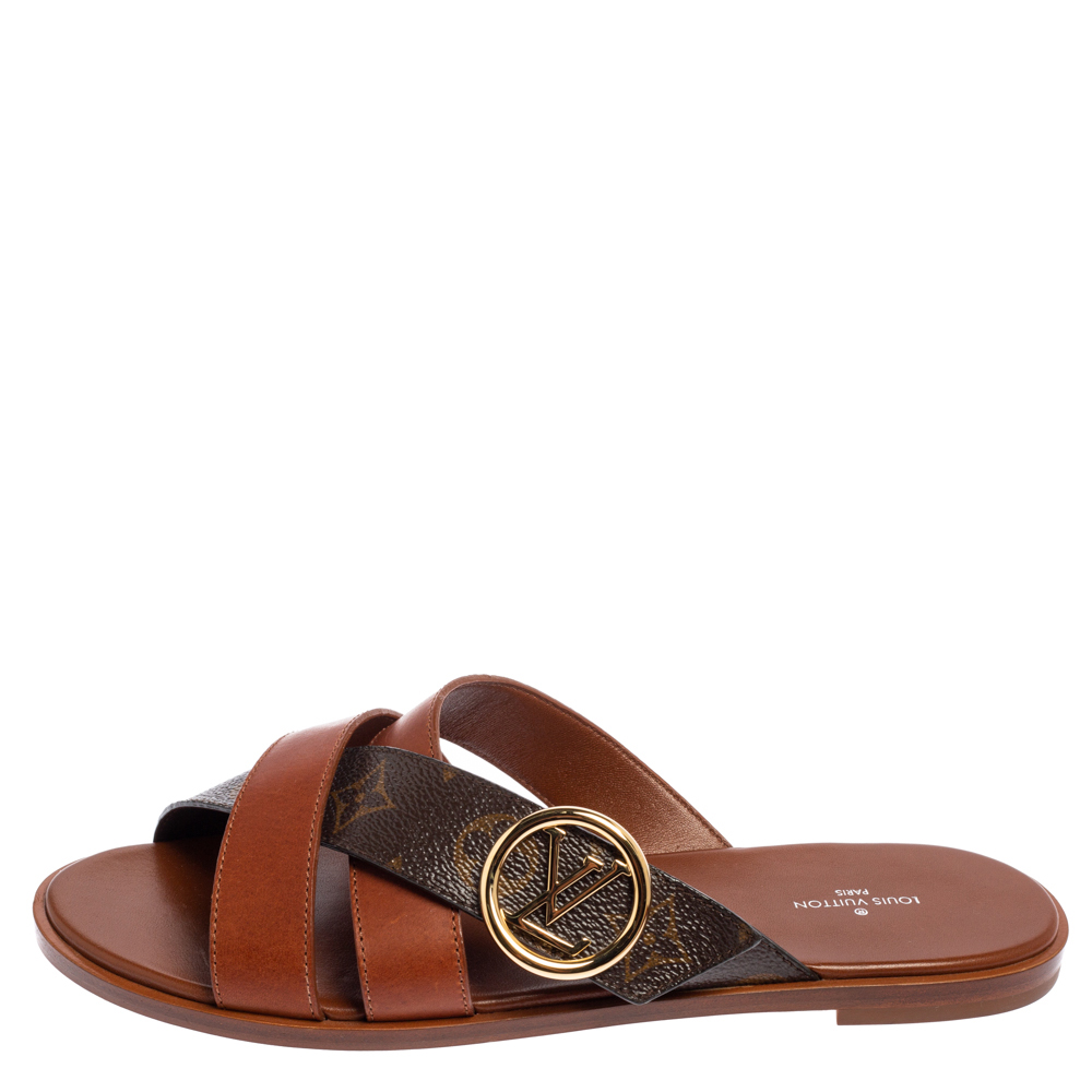 

Louis Vuitton Brown Monogram Canvas and Leather Flat Sandals Size