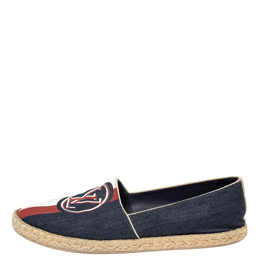 

Louis Vuitton Navy Blue Denim Canvas Postcard Flats Size