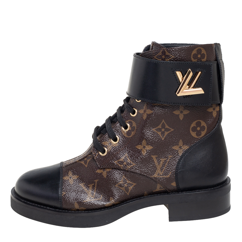 

Louis Vuitton Black/Brown Monogram Canvas and Leather Wonderland Ranger Ankle Boots Size