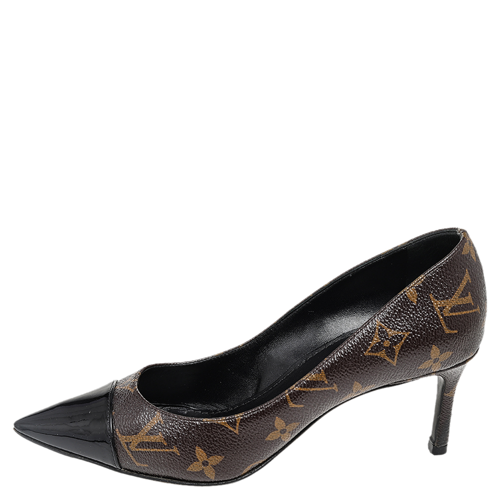 

Louis Vuitton Brown/Black Monogram Canvas And Patent Leather Cap Toe Fetish Pointed Toe Pumps Size