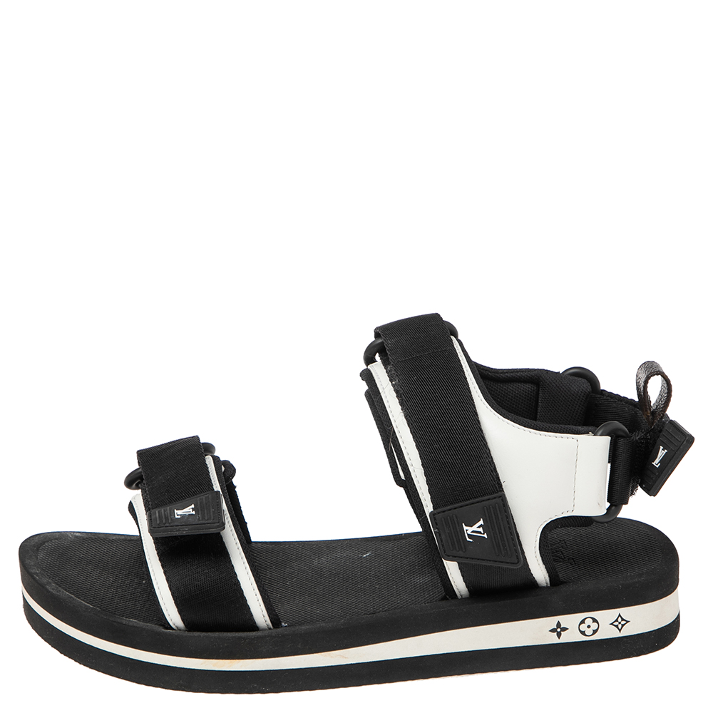 

Louis Vuitton Black-White Canvas And Leather Arcade Sandals Size