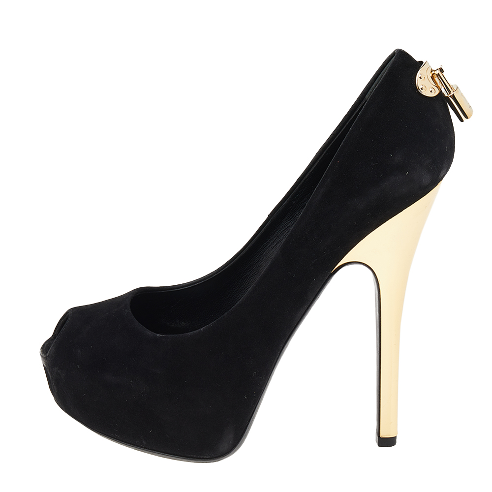 

Louis Vuitton Black Suede Oh Really! Peep Toe Platform Pumps Size