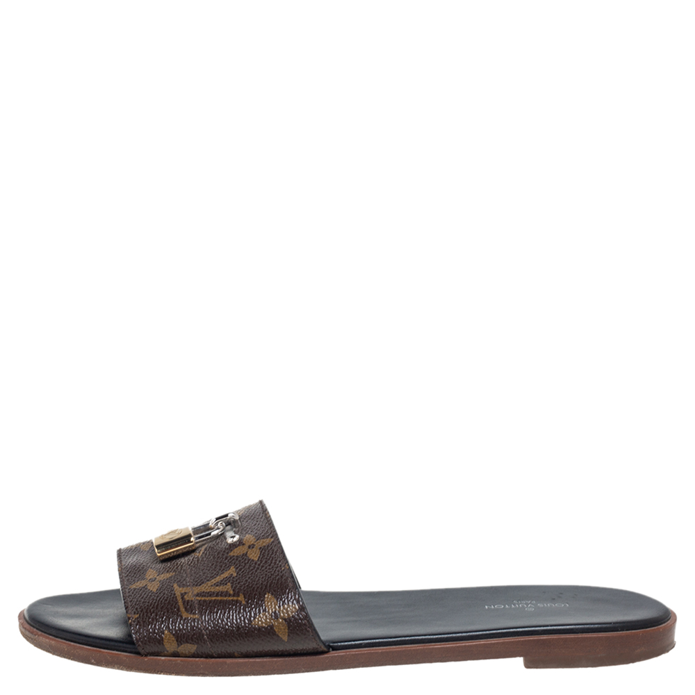 

Louis Vuitton Brown Monogram Canvas Lock It Slides Sandals Size