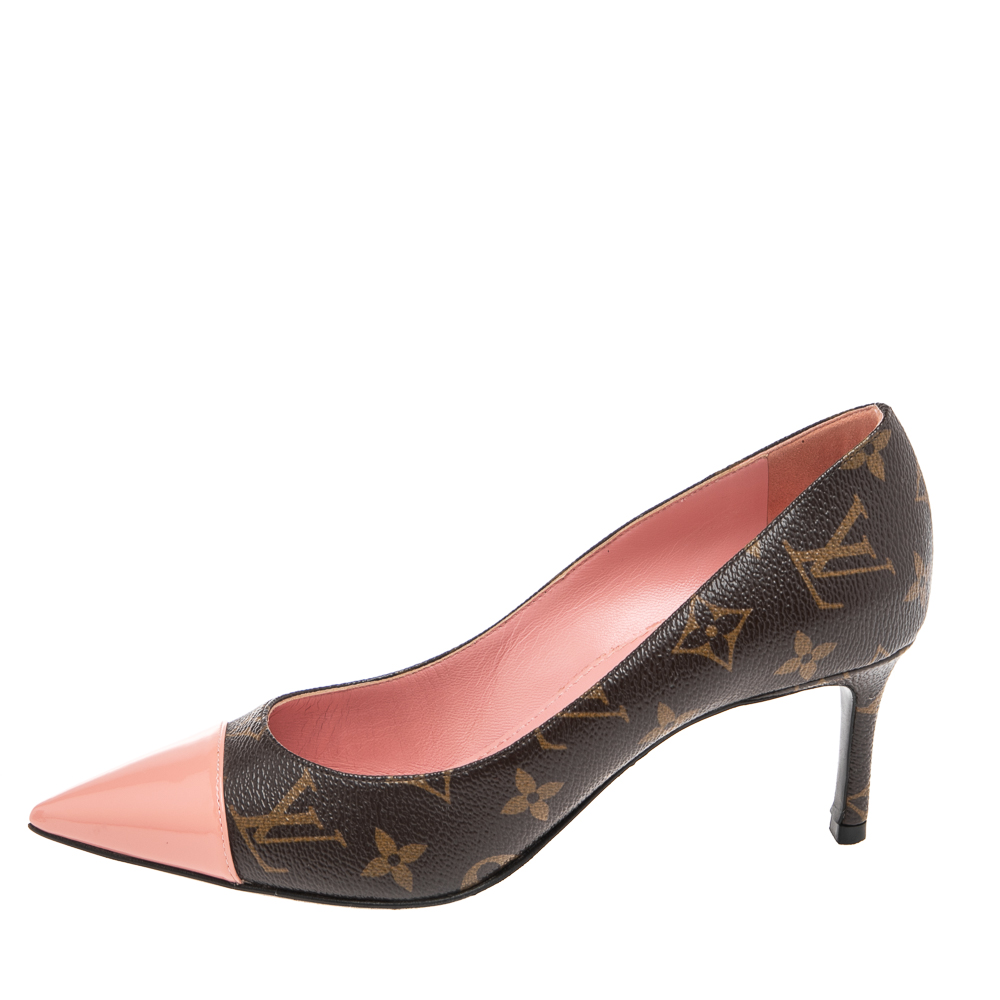 

Louis Vuitton Brown Monogram Canvas And Patent Leather Trim Fetish Pointed Toe Pumps Size