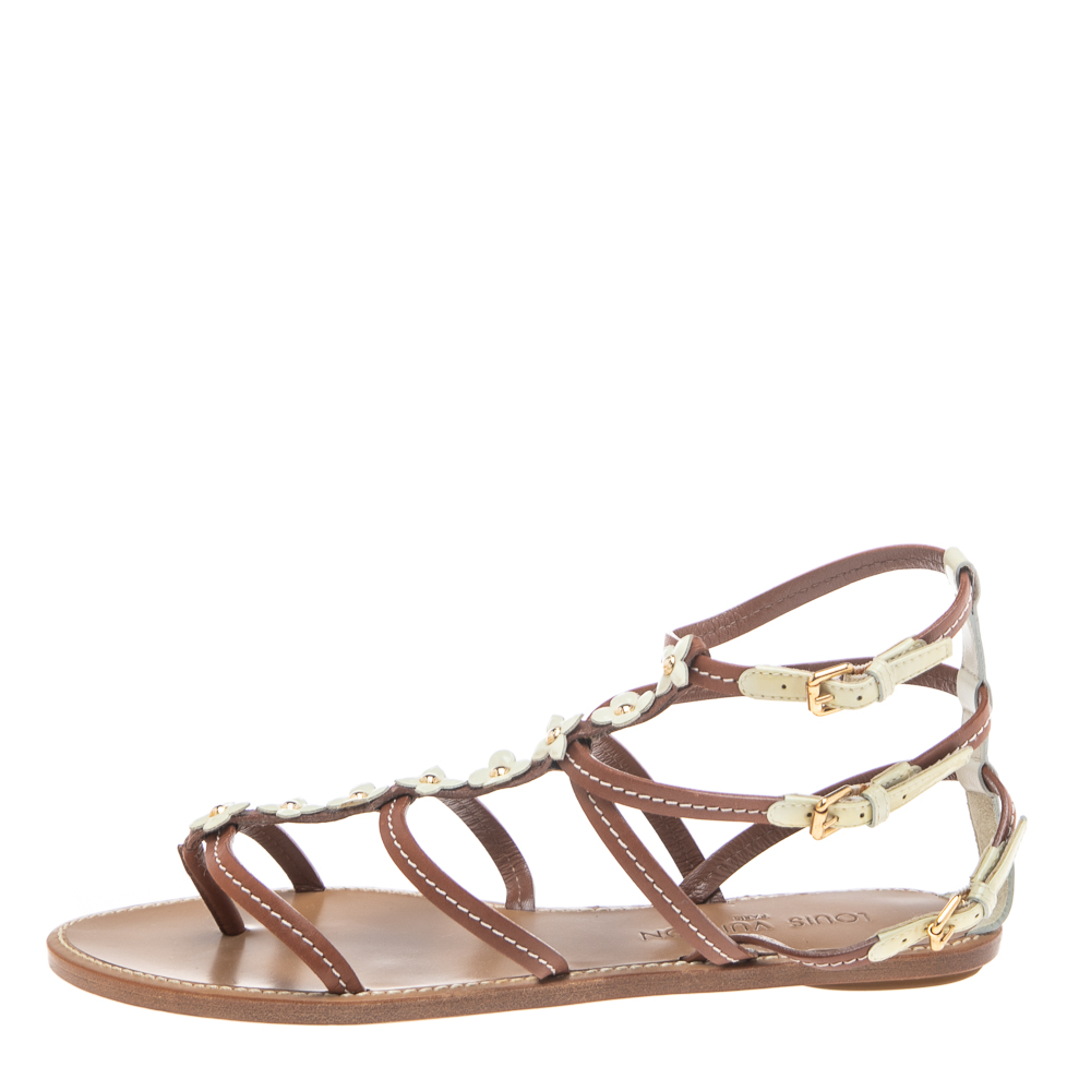 

Louis Vuitton Brown/Cream Leather Fleurus Gladiator Flat Sandals Size